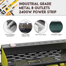 ZEAKOC Power Tool Organizer with Charging Station, 4 Layers Drill Holder Wall Mount, Metal Garage Rack with 8 Outlet Power Strip, Tool Shelve Drill Bit Storage, Christmas Gift for Men Dad(Green&Black)