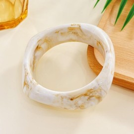 Pingyongchang Acrylic Bangle Cuff Chunky Bracelets for Women Colorful Irregular Resin Acetate Wristbands Retro Wide Geometric Transparent Bracelet Gifts-Figured White