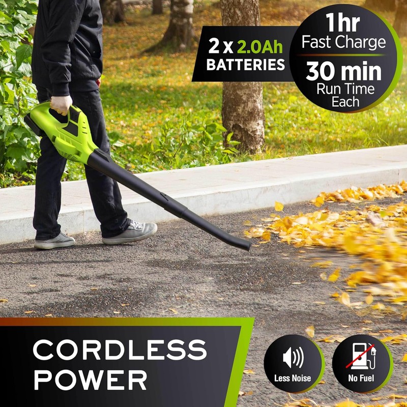 Mueller UltraStorm Cordless Leaf Blower, 2 Batteries Included for 2X