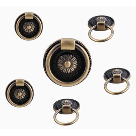 Headsitg 6 Pcs Antique Drawer Pull Ring Cabinet Ring Handle Cabinet Drawer Dressing Knob Handle Antique Brass