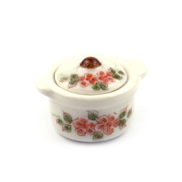 MyTinyWorld Dolls House Miniature Small casserole/cooking pot - Floral design