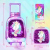 FTJCF 3Pcs Rolling Backpack for Girls, Kids Unicorn Roller Bookbag