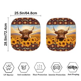 Dremagia Highland Cow Car Sunshade for Front Window Folding Auto Shade for Car Truck SUV Van Keep Your Vehicle Cool Sun Shield for Car Windshield Universal Sun Visor Protector Aztec Car Accessories