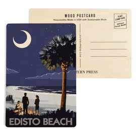 Edisto Beach, South Carolina, Palmetto Moon (4x6 Birch Wood Postcards, 2-Pack Stationary, Rustic Home Wall Decor)