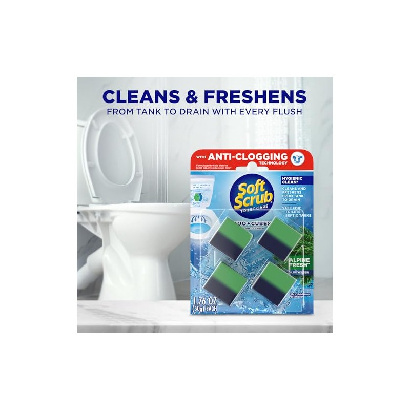 Soft Scrub In-Tank Toilet Cleaner Duo-Cubes, Alpine Fresh, 4Count