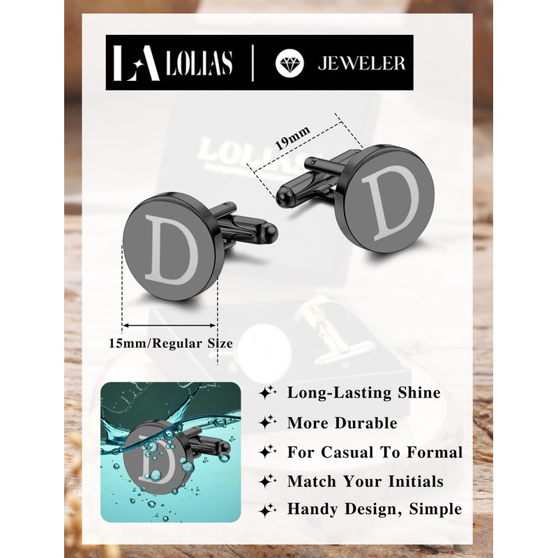 LOLIAS Cuff Links Mens Accessories Jewelry Classic Initial Cufflinks with