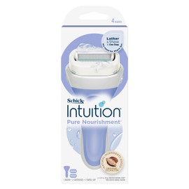 Schick - Intuition, Womens Razor Kit with 2 Refills, Pure Nourishment, 4 Blade Razor, Skin Moisturising Soap, Lather and Shave, No Shave Gel Required, Organic Cocoa Butter, Natural Ingredients