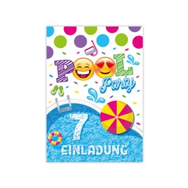 12 Invitation Cards with 12 Envelopes 7th Children's Birthday Swimming Pool Swimming Boys Girls Invitation Seventh Birthday