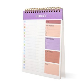TECDW A5 Spiral To Do List Notepad (8.66"x5.51"),Undated Daily Planner,Transparent Cover with 120GSM Thick Paper, Task Notebook for Home,Office,School Supplies(Purple)