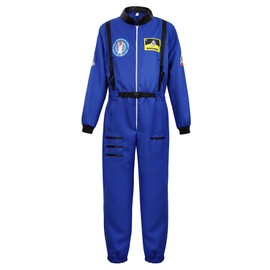 Kranchungel Mens Astronaut Costume Adult: Men Space Suit Spaceman Explorer Flight Suit for Themed Parties Halloween Costumes Blue Small