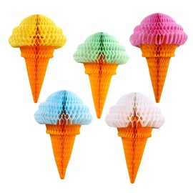 Party Hanging Ice Cream Tissue Paper Honeycomb Ball Wedding Birthday Decoration Set of 5 mix