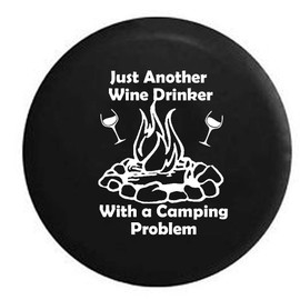 Pike Outdoors Just Another Wine Drinker with a Camping Problem Campfire Camping RV Spare Tire Cover OEM Vinyl Black 27.5 in