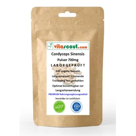 Cordyceps sinensis 700 mg - 540 capsules - vegan - mushroom powder from mycelium - vital mushroom 2100 mg per day - Vitascout - laboratory tested in Germany