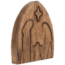 DEMDACO Natural Brown Holy Family Silhouette 8 x 7.5 Wood Five Piece Christmas Triptych Figurine