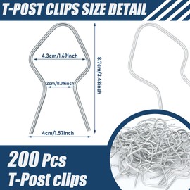 Hicarer 200 Pcs T Post Clips Metal Wire Fence Clips Galvanized Steel Tie Ez Twist Preformed Fencing Clip 11 Gauge Fence Ties Convenient Fast Installation Pre-Cut Fence Ties for T-Posts/u-Posts