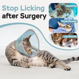 Supet Cat Cone Collar Soft Comfortable Adjustable Waterproof cat recovery collar After Surgery to Stop Licking and Scratch, Alternative to Plastic Elizabeth Head Neck Cone (Light Blue L)