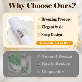 Pack of 150 Premium Laser Cut Foil Napkin Rings Paper Napkin Holders for Wedding, Party, Dinner, Table Decoration, Special Occasions and Catering Services (Silver)