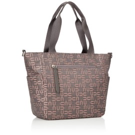 You By Ungaro UULH1SH2 2-Way Tote M, Nylon, Jacquard with Logo, Lightweight, Hand, Long Shoulder, Zipper Closure, Many Pockets, Simple, Adult Casual, Travel,, charcoal gray
