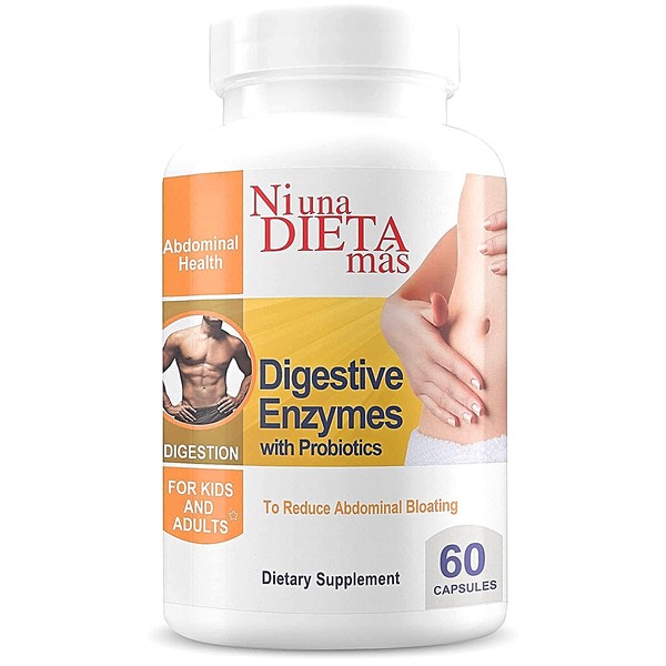 Ni una dieta más Reduce Abdominal Bloating - Digestive Enzymes for Multiple Foods (Cheese, Fruits, Sugar, Milk, Meats, Veggies) for Kids and Adults (60 Capsules)