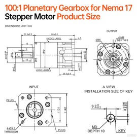 YEJMKJ Ratio 100:1 Planetary Gearbox for Nema 17 Stepper Motor 42-66mm Backlash 20 arcmin Input Shaft 25.5mm φ5mm Planetary Reducer for 42 Step Motor incl. 4 Screw 2 Plug 1 Key CNC 3D Printer DIY