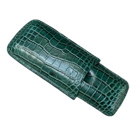 LAMBROSDN Printed Alligator Pattern Cowhide Leather Cigar Case, Luxury Genuine Leather Cigar Case, Cigar Humidor, Gift for Him, 2 Tubes Luxury Cigar Case for Cigar Ring Guage Under 52 (Green)