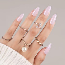 CloudTrip 30 uñas postizas de almendra - Uñas de gel suaves, naturales y de ajuste perfecto, 15 tamaños, kit de uñas postizas reutilizables con caja d