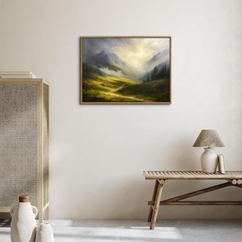 ARTZIO Farmhouse French Countryside Framed Wall Art,Vintage Giant Mountain Oil Painting Wall Decor, Clouds Trees Sky Nature Aesthetic, Bedroom Living Room Decorativos, 8x10 Inch, Ready To Hang