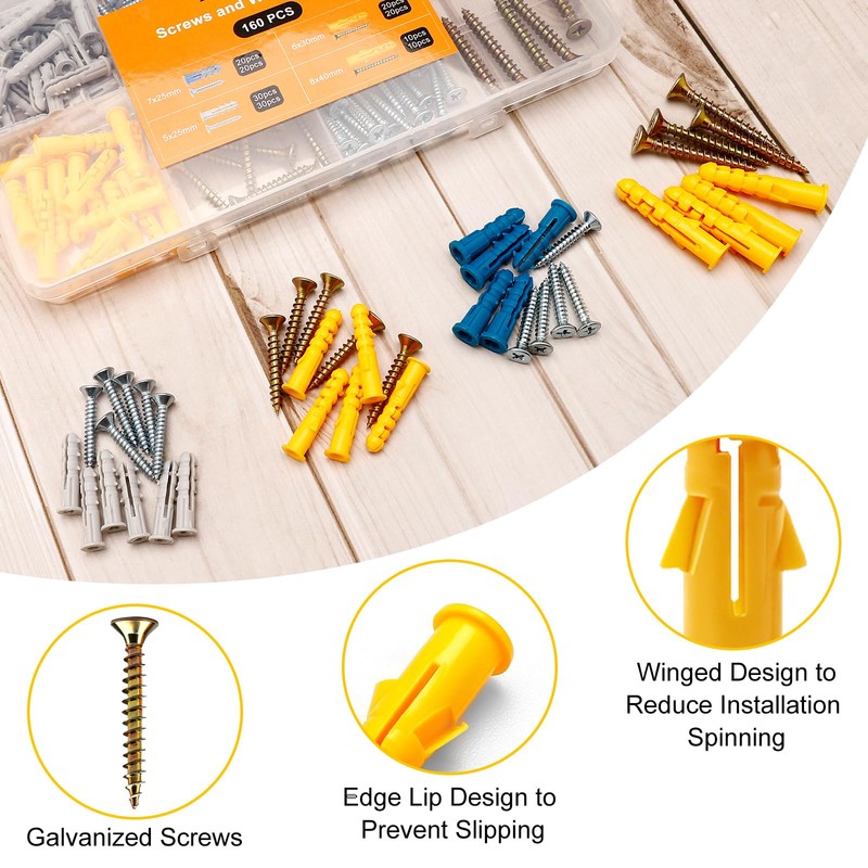 Zynthor Screws and Wall Plugs Set, Plasterboard Fixings, 160Pcs