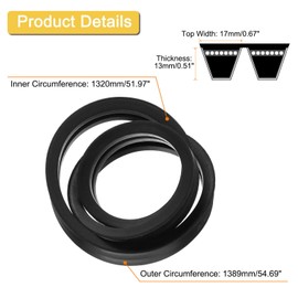 sourcing map 2/B52 Classic Wrapped 2 Banded V-Belt, 55" Outside Circumference B Profile V-Belt