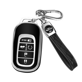 QBUC for Honda Key fob Cover with Keychain,Car Key Case Protector Compatible with Honda Accord Civic HRV CRV Pilot 5 Buttons Smart Remote Key (Black)