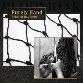 Bloomoak Slow Hay Net Feeder for Horses, Durable Soft Black PE 2-3 String Hay Bales Bags with 1.6" Hole, Fit 36 * 18 * 18 Square Bale Easily (50"-64" Long) (2 String/1PC)