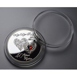 The Commemorative Coin Company 40th RUBY WEDDING ANNIVERSARY Silver Commemorative with Ruby Gemstone. Gift/Present. 40 Years Together. Husband/Wife/Parents
