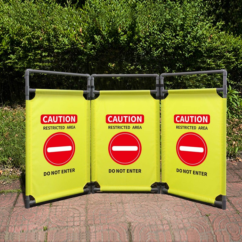 3 Panels Safety Barricade 5.8FT Foldable Security Sign Barrier Gate