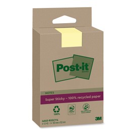 Post-it Super Sticky 100% Recycled Notes XXL, Canary Yellow, Lined - Pack of 4 Pads, 45 Sheets per Pad, 102 mm x 152 mm - Extra Sticky Notes Made from 100% Recycled Paper