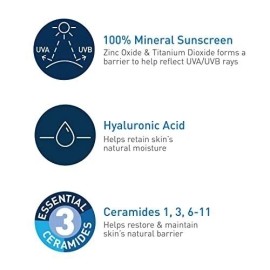 CeraVe 100% Mineral Sunscreen SPF 50 with Zinc Oxide & Titanium Dioxide,...