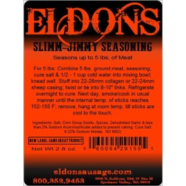 Eldons Slim Jimmy Snack Stick Seasoning Spice & Cure for 20 Pounds of Meat or Game