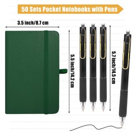 Aodaer 50 Sets Pocket Notebook Journal with Pens, 160 Pages, 3.5 x 5.5 Inch Mini Lined Journal Notebook A6 Leather Hardcover College Ruled Notepad with Pen Holder for School Office Gifts, Dark Green