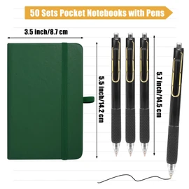 Aodaer 50 Sets Pocket Notebook Journal with Pens, 160 Pages, 3.5 x 5.5 Inch Mini Lined Journal Notebook A6 Leather Hardcover College Ruled Notepad with Pen Holder for School Office Gifts, Dark Green