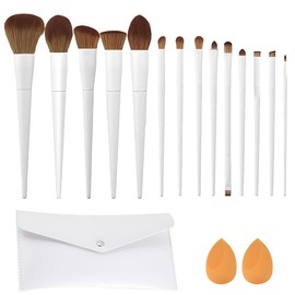 Brochas de Maquillaje 17Pzs con Estuche, Juego de Brochas Maquillajes Cosmética Profesional Con 2 Esponja, 5 Pincel de Mejilla Rostro, 9 Maquillaje de Sombra de Ojos, Makeup Brush Set Aplicación Suave