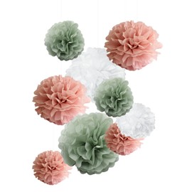 Dusty Rose Mauve Pink Sage Green Tissue Paper Pom Poms Flower Wall Hanging Backdrop Centerpieces for Boho Greenery Wedding Bridal Baby Shower Birthday Nursery Garden Décor