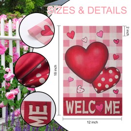QUQULE Valentines Day Garden Flag 12x18 Inch Heart Pattern Double Sided for Anniversary Wedding Yard Outdoor Decoration