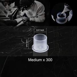 Yuronam 300PCS Medium Tatoo Ink Caps with Base Plastic Pigment Cups for Tatoo Ink Tatoo Accessory Tatoo Supplies (300 pcs with Base)