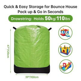 Heavy Duty Water-Resistant Inflatable Bounce House Storage Bag with Drawstring, Flat 39" x 47", for Residential & Commercial Use-Green