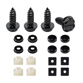 Kewucn 4 Sets License Plate Screws Kits, Rust-Proof & Anti-Rattle & Anti Theft Stainless Steel Self Tapping Mounting Bolts for Auto Tag Frame Cover Holder, Universal for Car Truck SUV (Black Slotted)