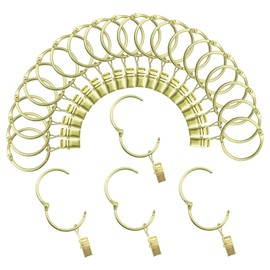Opening Curtain Rings with Clips 1.5" Inner Diameter 24 Pack Rustproof Metal Hangers Decorative Curtains Vintage Gold TXZWJZ