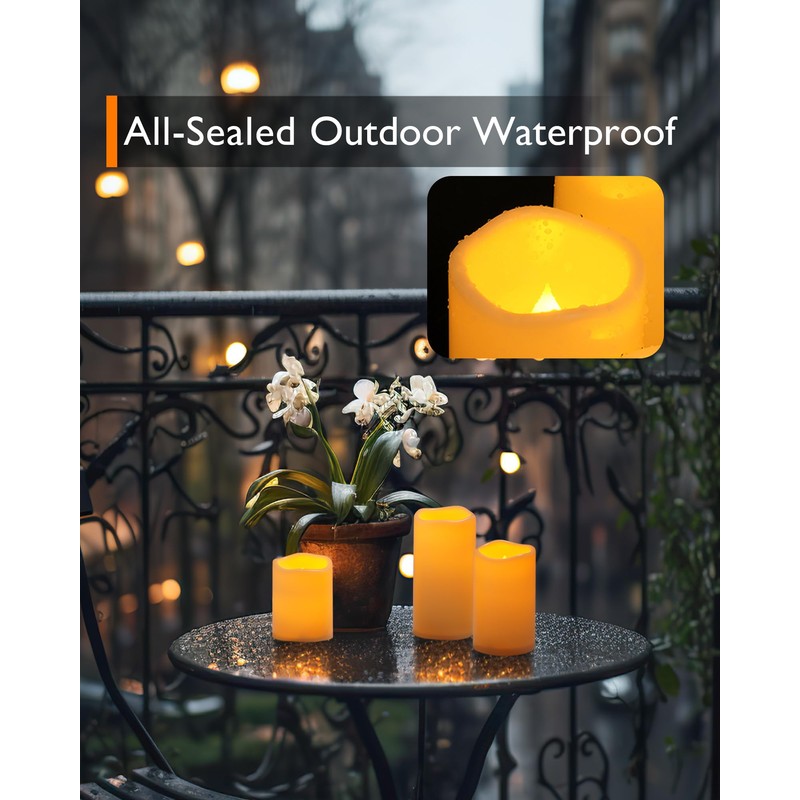 Homemory 3 Pack Flameless Candles, Outdoor Waterproof, Battery Operated LED