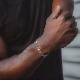 QueenBee Silver Cuban Bracelet 4mm 18cm, Curb Chain Bracelet for Men, Hypoallergenic 4mm Cuban Chain, Birthday Present, Valentine’s Day & Father’s Day Jewelry