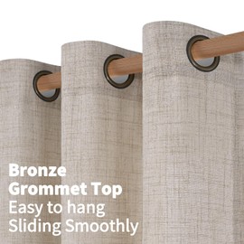 YoungsTex Natural Linen Curtains 63 Inch Length 2 Panels Bronze Grommet Linen Textured Short Window Drapes Light Filtering for Living Room Bedroom, 52 X 63 Inch