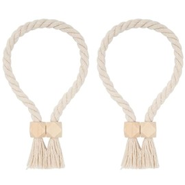 2 Stück Magnetische Vorhang Raffhalter,Beige Gardinenhalter Vorhanghalter,Handgewebt Gardinen Raffhalter,Gardinenraffer aus Holz,Outdoor-VorhangRaffhalter,Gardinen Halterung,für Zuhause und Büro