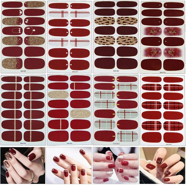 MWOOT 8 Feuilles Nail Art Sticker Rouge Ongle Autocollants Tattoo Décorations Manucure pour Ongles